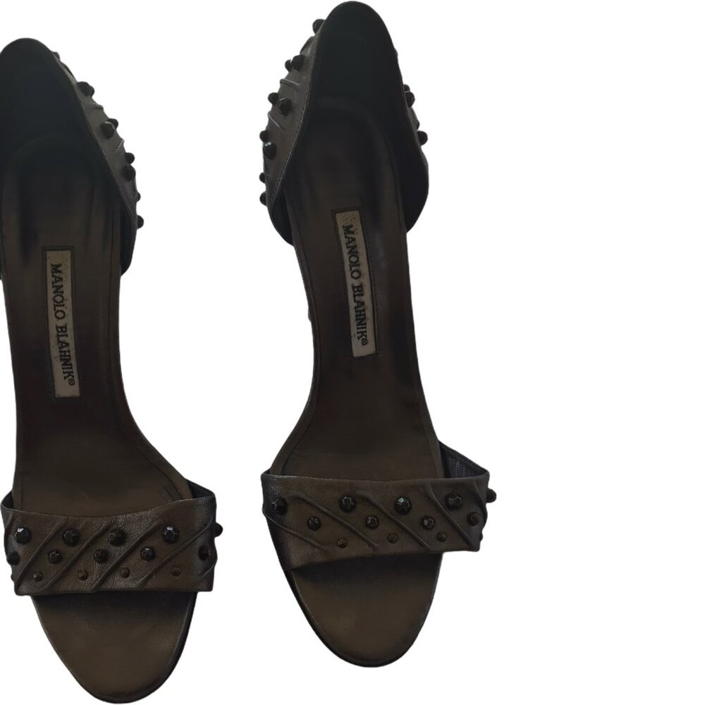 Manolo Blahnik Women's Black Studded High Heel Sandals Size 7